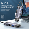 HUB HDMI Mcdodo 10 en 1 ; USB-A 2.0*2 ; USB-A 3.0*2 ; VGA USB-C (PD 100W); réseau local gigabit ; Fente pour carte SD/TF